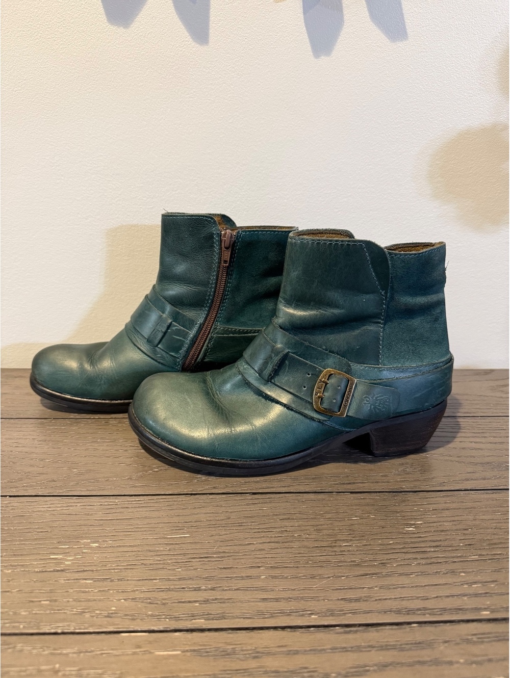 Fly London Green Leather Ankle Boots Size 7
